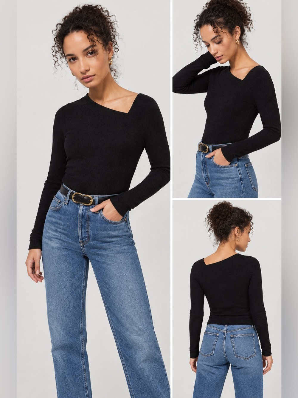 Black Long-Sleeve Draped Women’s Top